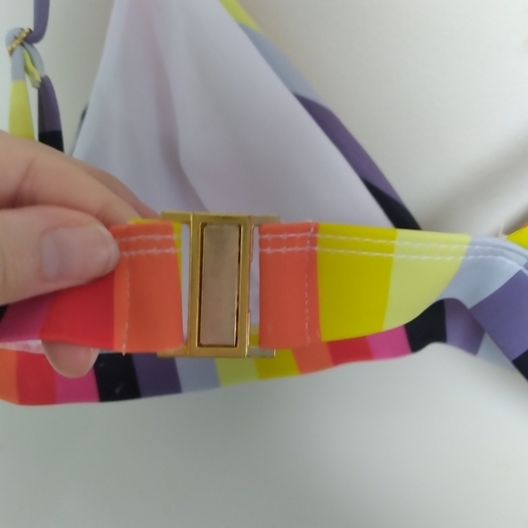 Warehouse Vertical Rainbow Bright Stripe Bikini Top Size US 4 - Picture 2 of 8